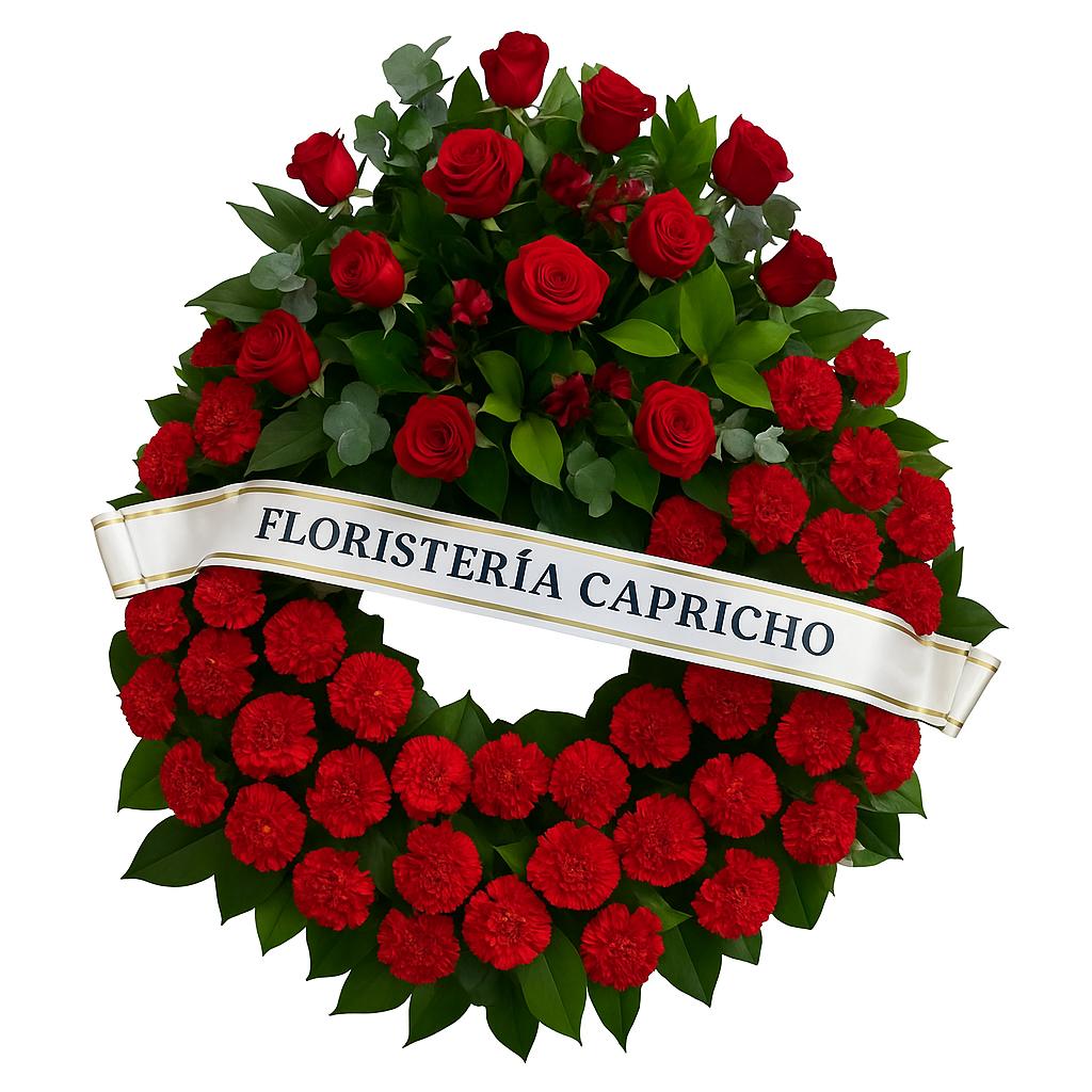 Corona de Rosas y Claveles Rojos