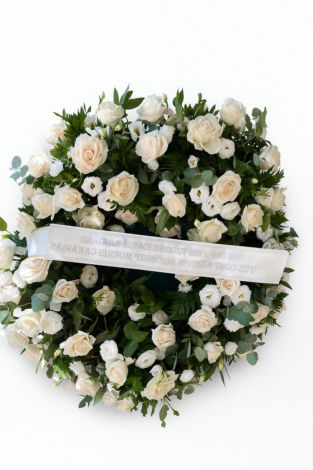 Premium Wreath of White Roses and Lisianthus 90cms