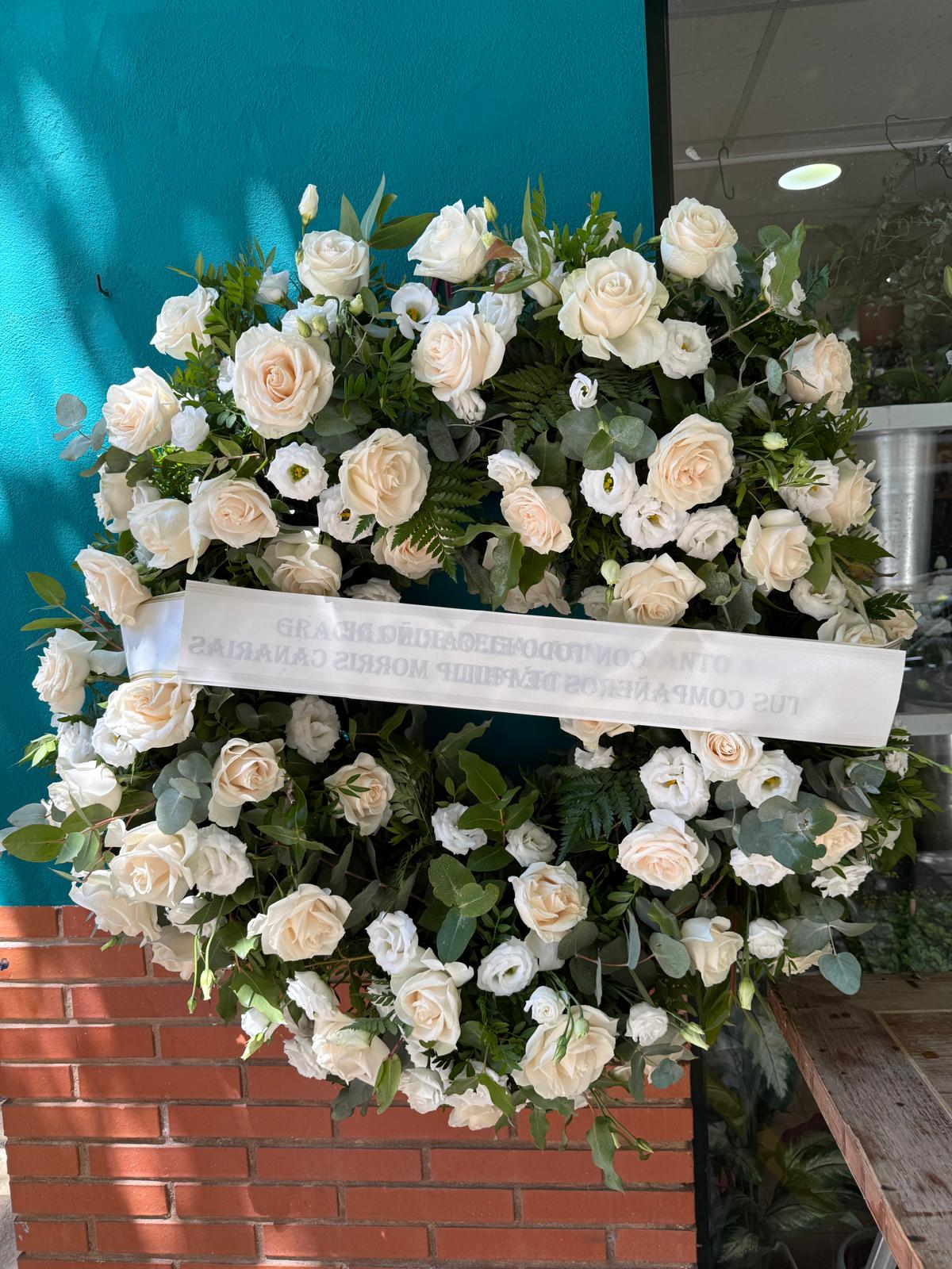 Premium Wreath of White Roses and Lisianthus 90cms