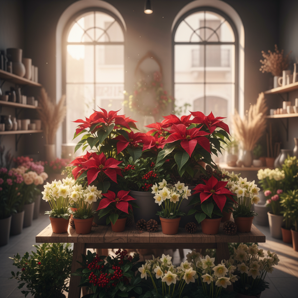 Imagen de portada de la Navidad en una floristería moderna de Málaga