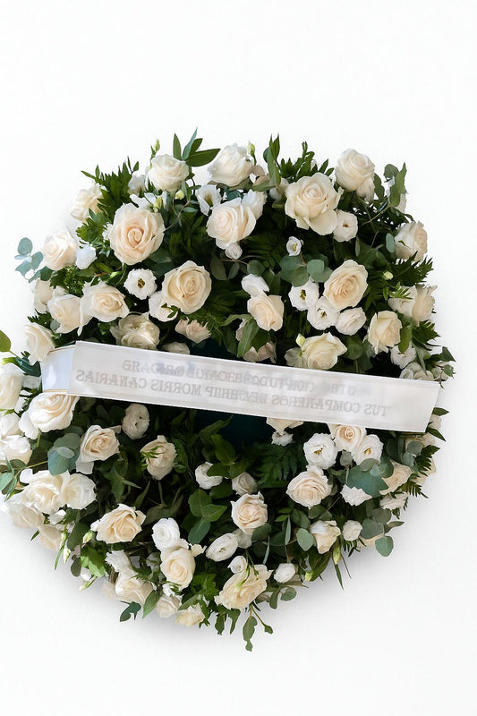 Premium Wreath of White Roses and Lisianthus 90cms